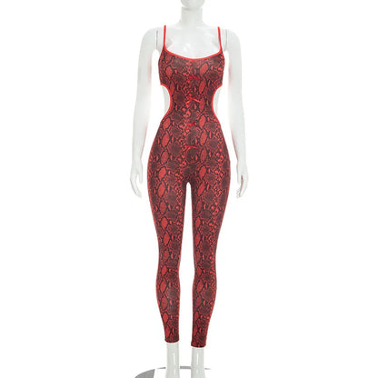 Women's Snake Print Backless Cutout Romper
