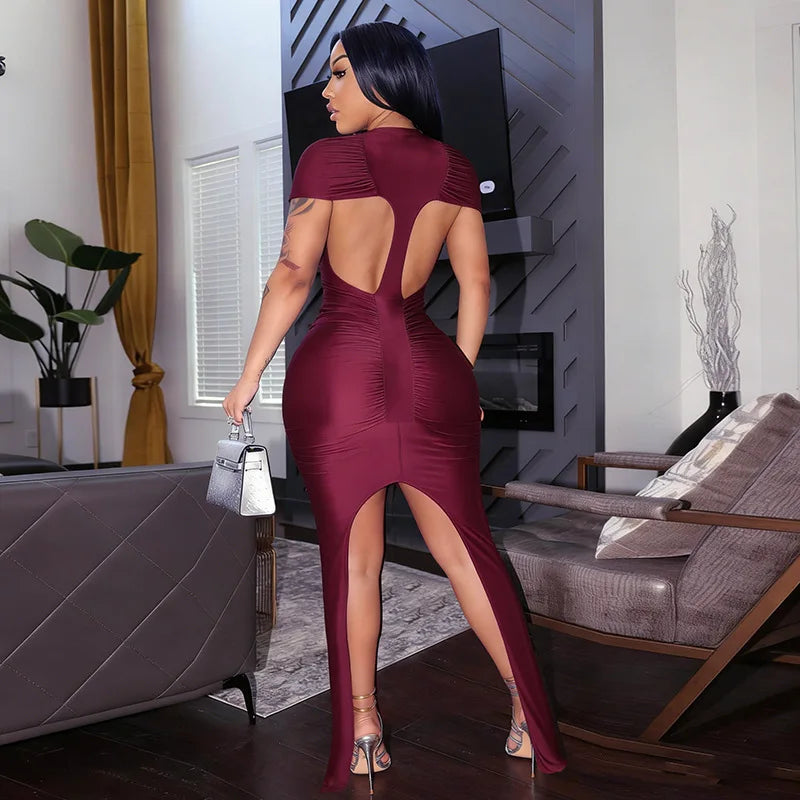 Joskaa Ruched Backless Short Sleeve Bodycon Mini Dress - mini dress image 2