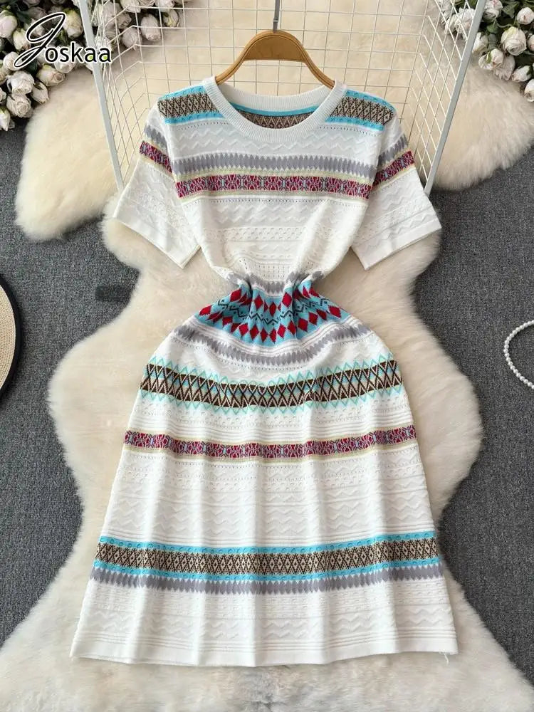 Women's Stripe Knit Short Sleeve Bikini Set Stripe – Front View