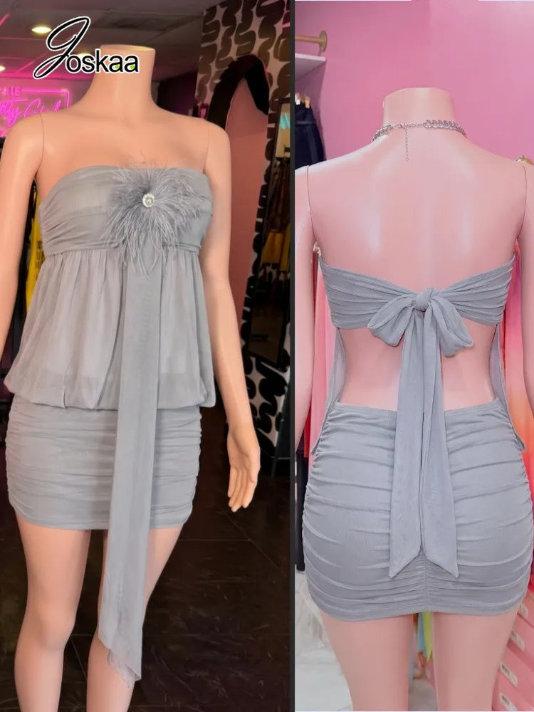 Women's Ruched Backless Strapless Mini Dress – Women's Fashion Wholesale – Front View