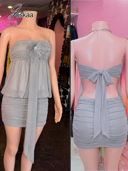 Women's Ruched Backless Strapless Mini Dress – Women's Fashion Wholesale – Front View