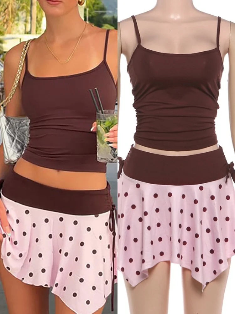Women's Polka Dot Ruched Crop Two Piece Set – Women's Fashion Wholesale – Front View