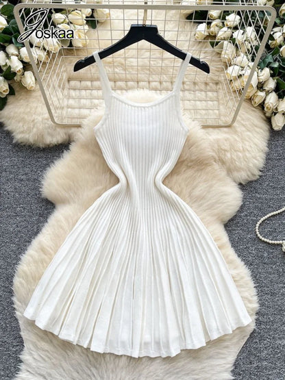 Women's Stripe Knit Sleeveless Ribbed Pleated Dress Black White – Back View