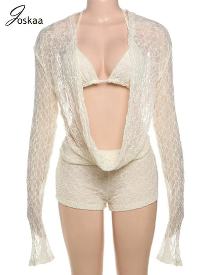 Wholesale Women's Lace Long Sleeve Two Piece Set Apricot – Back View