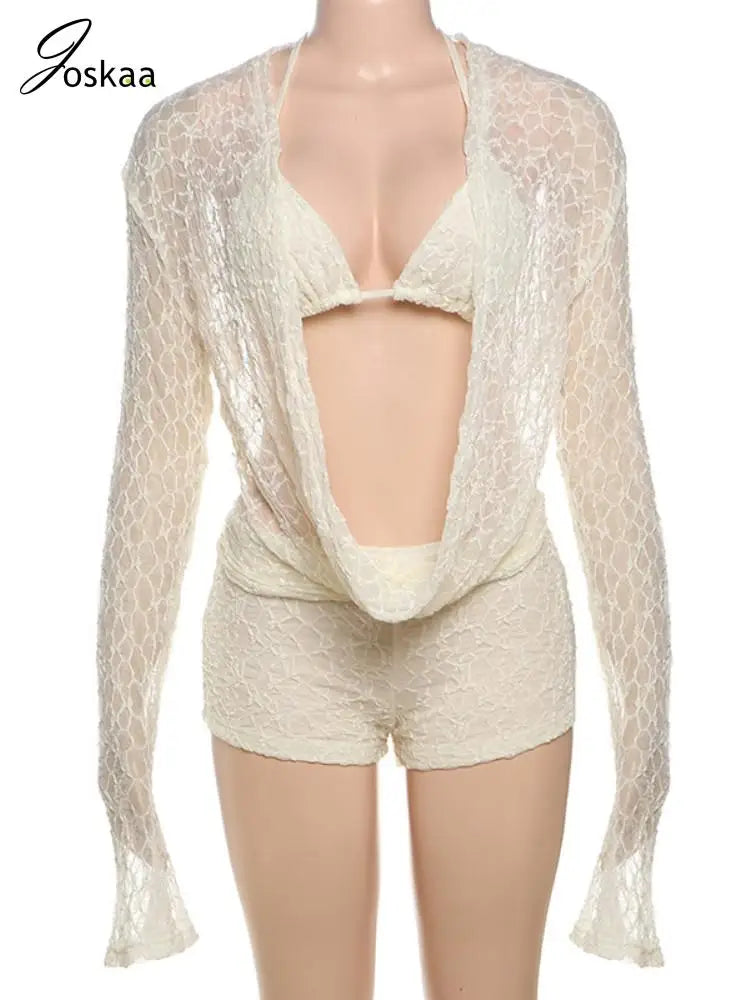 Wholesale Women's Lace Long Sleeve Two Piece Set Apricot – Back View