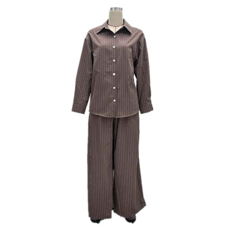 Women's Stripe Long Sleeve Flare Two Piece Set