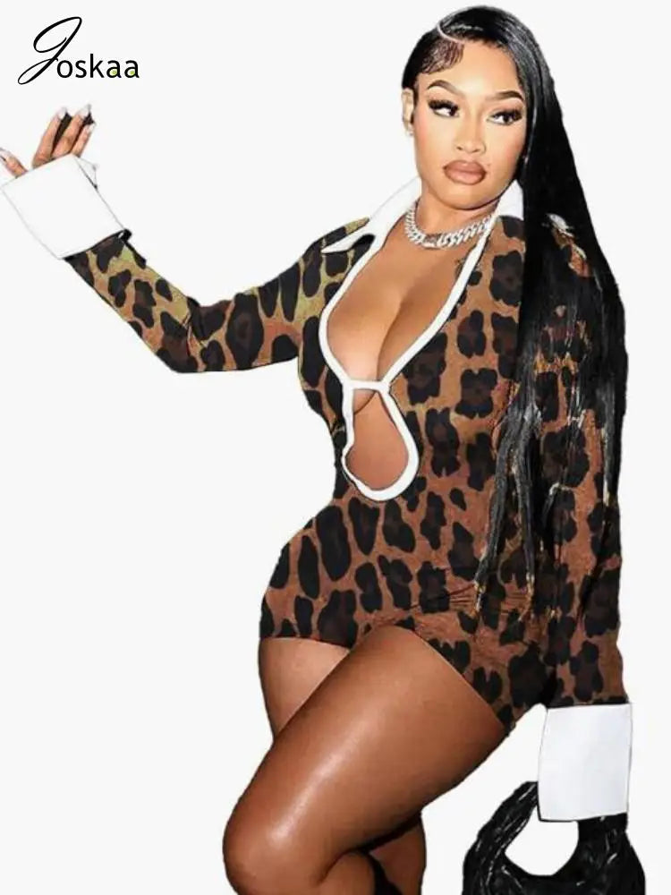 Women's Leopard Print Backless Cutout Romper – Women's Fashion Wholesale – Front View