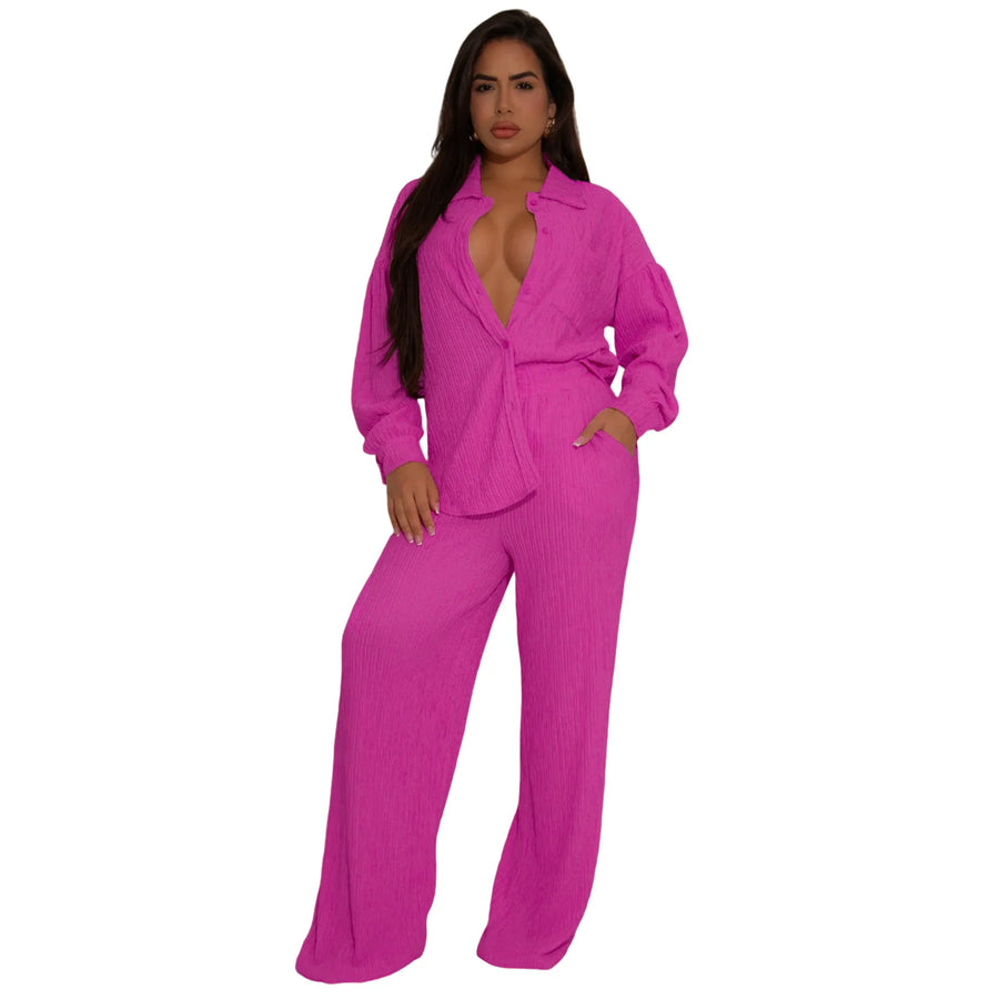 Women's Long Sleeve Flare Wide Leg Two Piece Set