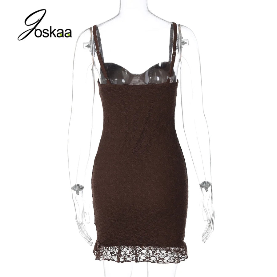 Women's Lace Sleeveless Bodycon Mini Dress - Detail View