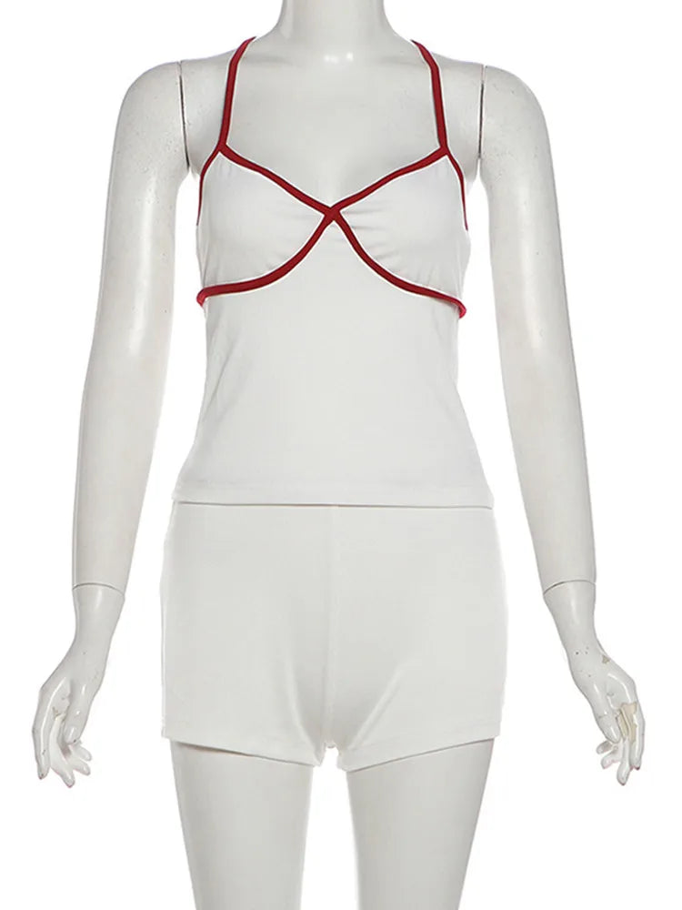 Joskaa Ribbed Knit Two Piece Set Contrast Color V-neck - two piece set image 5
