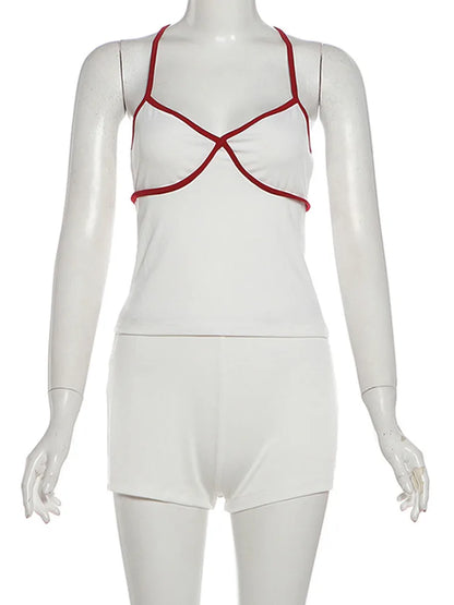 Joskaa Ribbed Knit Two Piece Set Contrast Color V-neck - two piece set image 5