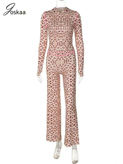 Women's Long Sleeve High Waist Two Piece Set Pink – Back View