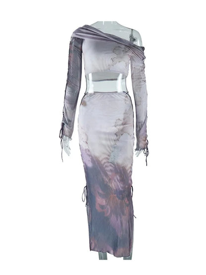 Wholesale Women's Long Sleeve Maxi Two Piece Set Apricot Brown – Detail View