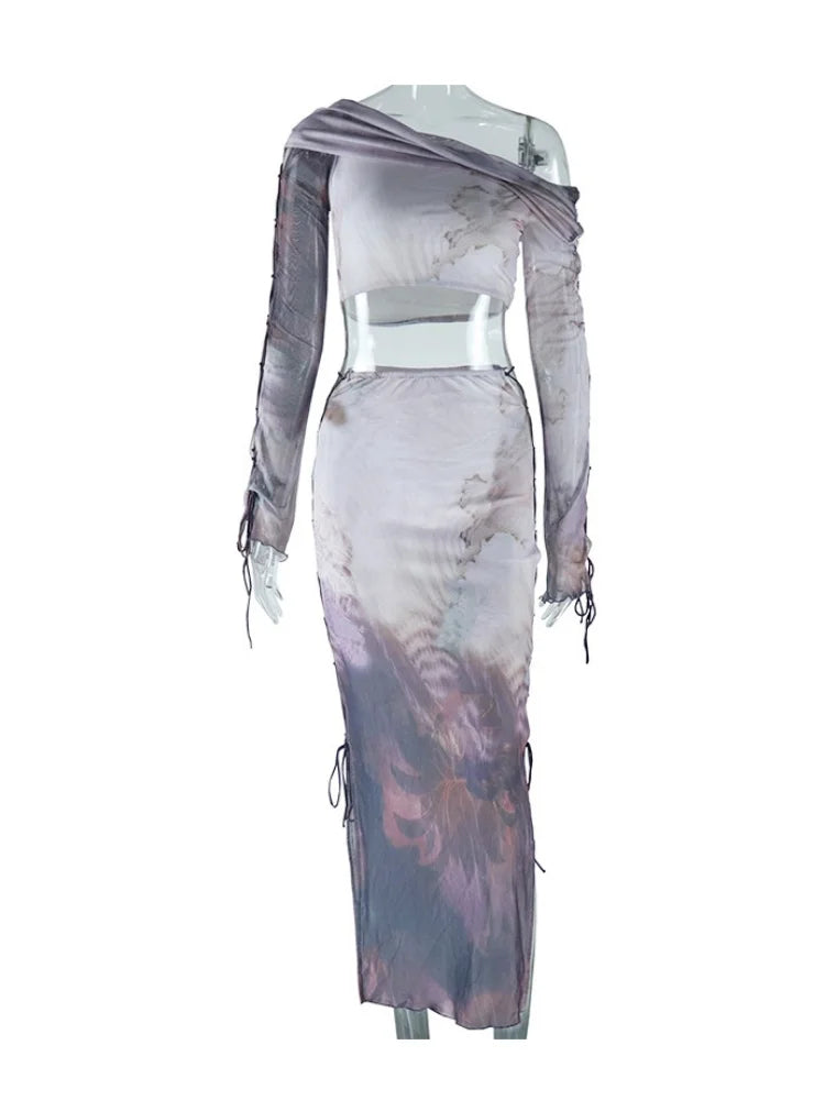 Wholesale Women's Long Sleeve Maxi Two Piece Set Apricot Brown – Detail View