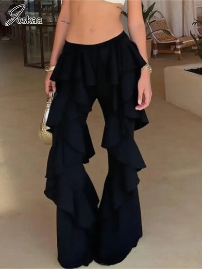 Women's High Waist Flare Fall Irregular Pants Blue – Side View