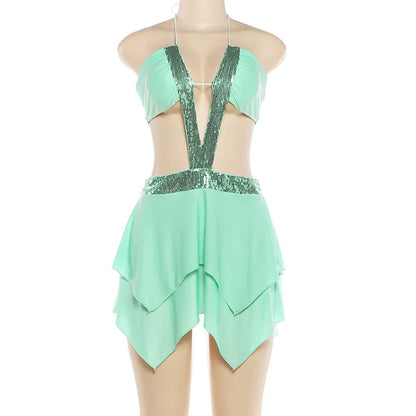 Women's Sequin Lace Backless Cutout Mini Dress