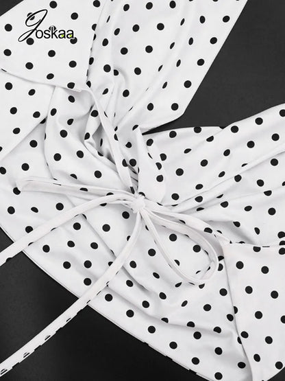 Women's Polka Dot Backless Halter Sleeveless Top - Model Wearing Style