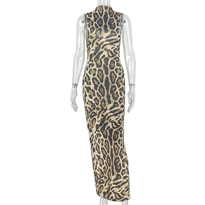 Women's Leopard Print Sleeveless Bodycon Maxi Dress - Additional View 7