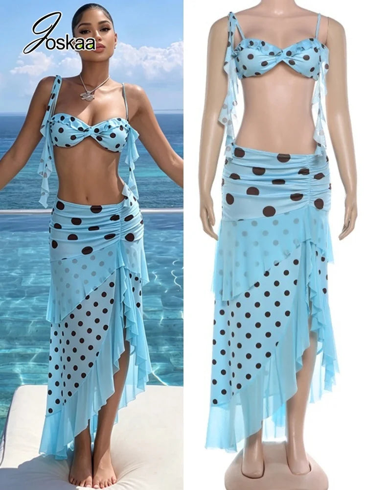Women's Polka Dot Mesh Two Piece Bikini Set – Women's Fashion Wholesale – Front View