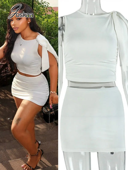 Wholesale Women's Ruched Crop Mini Two Piece Set – Women's Fashion Wholesale – Front View