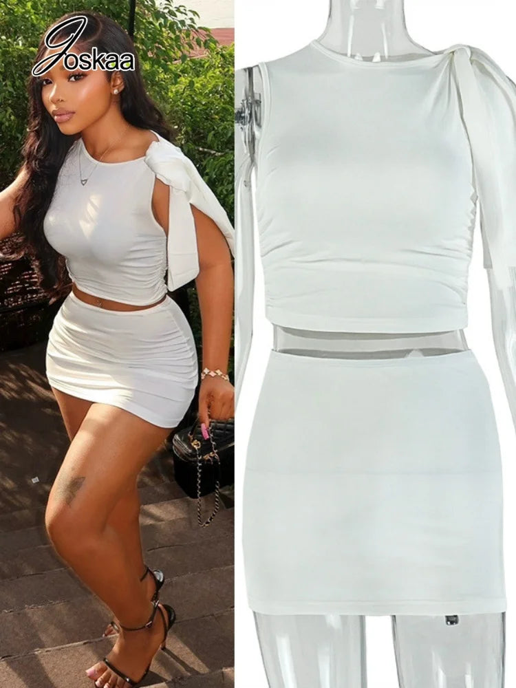 Wholesale Women's Ruched Crop Mini Two Piece Set – Women's Fashion Wholesale – Front View