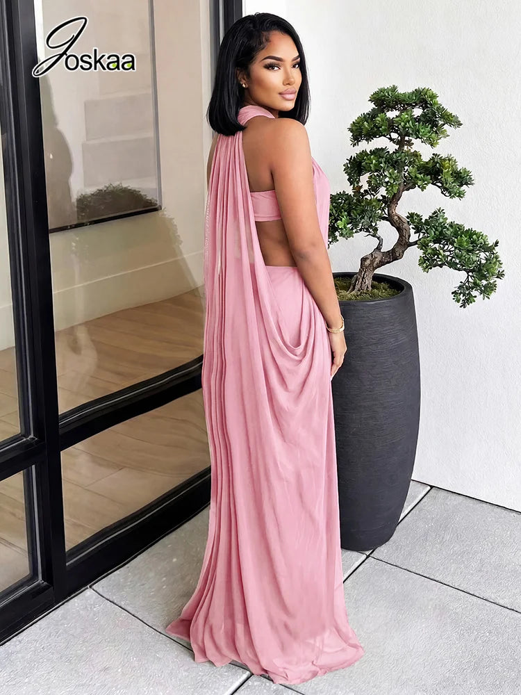 Women's Mesh Cutout Strapless Two Piece Set Pink – Front View