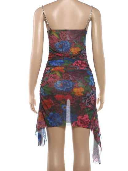 Joskaa Floral Print Rhinestone Sleeveless Bodycon Mini Dress - mini dress image 4
