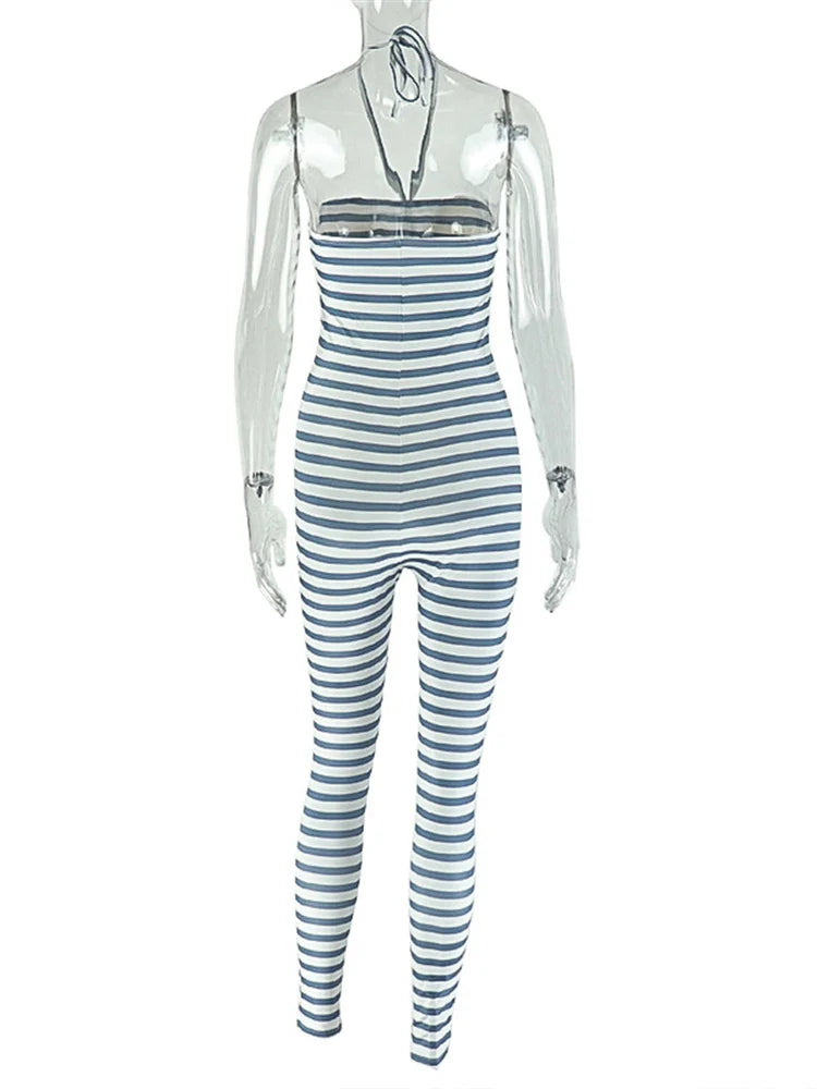 Joskaa Stripe Backless Halter Bodycon Romper - romper image 4