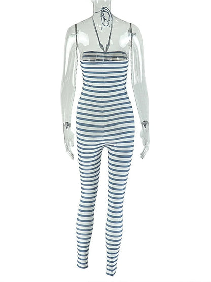 Joskaa Stripe Backless Halter Bodycon Romper - romper image 4