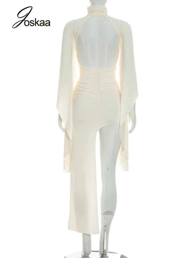 Women's Ruched Backless One Shoulder Wide Leg Bodycon Dress - Detail View