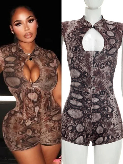 Women's Snake Print Cutout Bodycon Romper - Additional View 8
