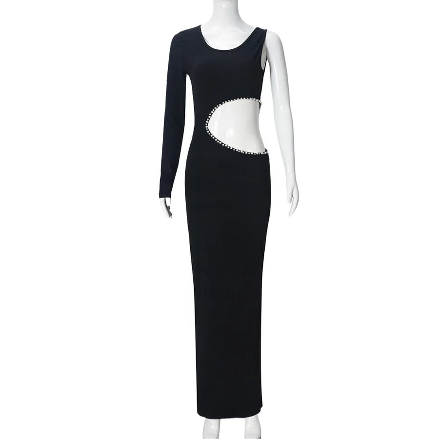Women's Rhinestone Cutout Bodycon Maxi Dress