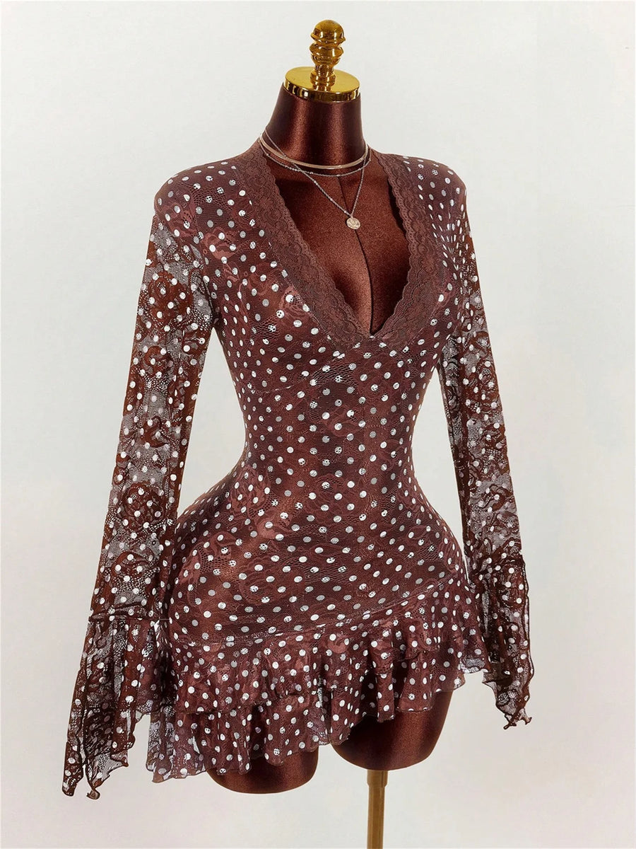 Joskaa Polka Dot Lace Long Sleeve Bodycon Mini Dress - mini dress image 4