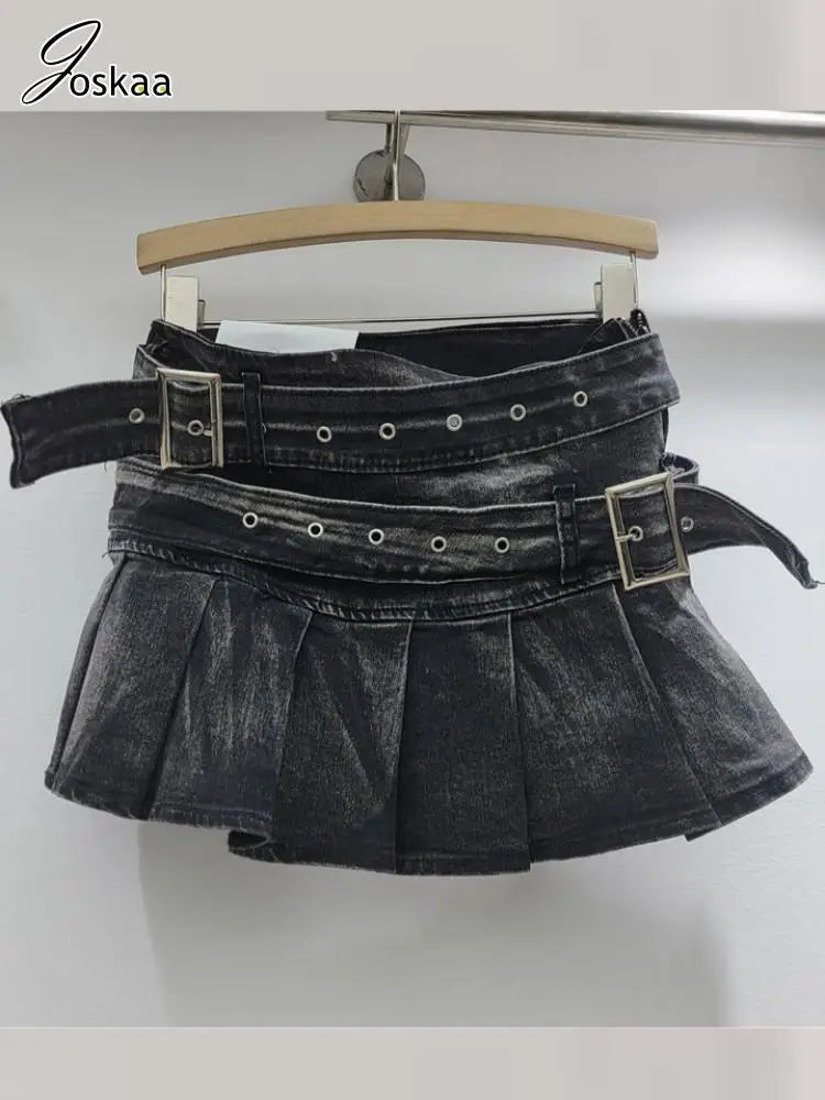 Women's Denim Mini Pleated Retro Low Skirt Camouflage – Back View
