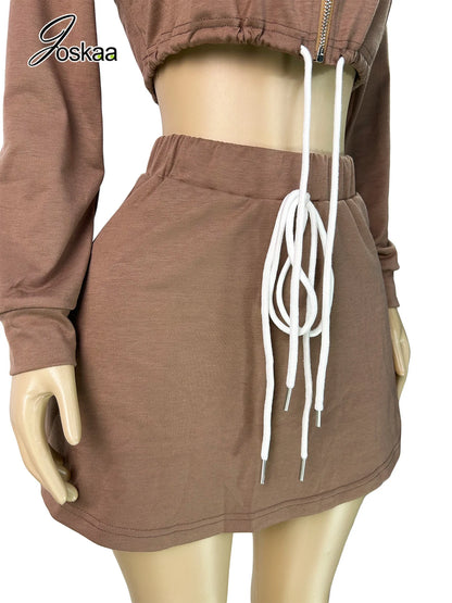 Women's Zip Up Long Sleeve Two Piece Set - Model Wearing Style