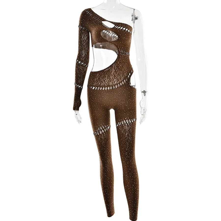 Women's Rhinestone Backless Cutout Romper