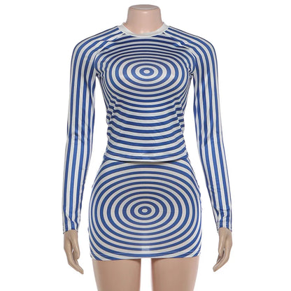Women's Striped Long Sleeve Two Piece Set - Additional View 7