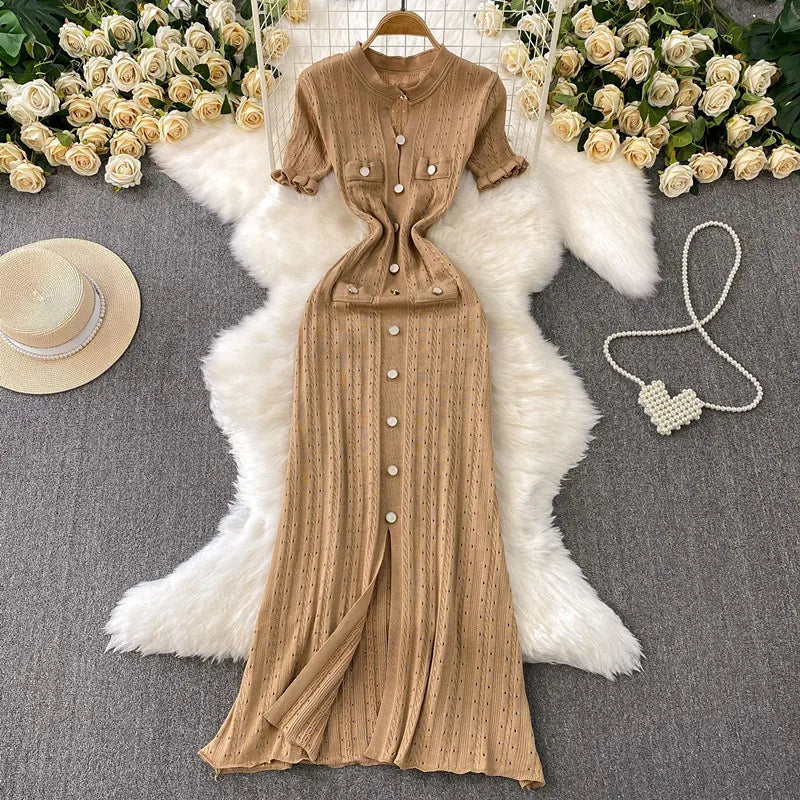 Women's Knit Short Sleeve Bodycon Maxi Dress