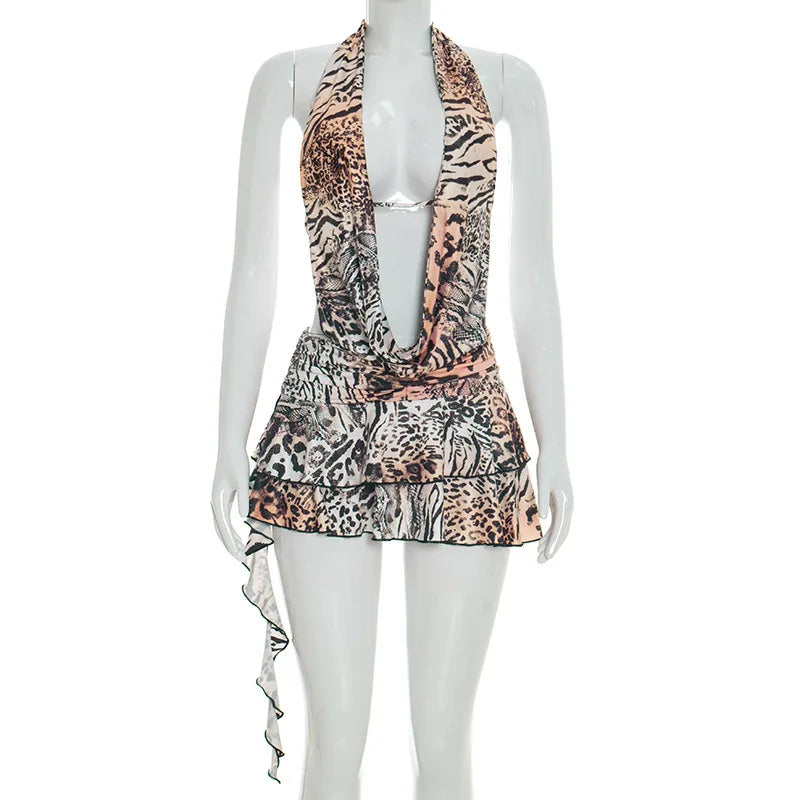 Joskaa Leopard Print Backless Halter Sleeveless Mini Dress - mini dress image 5