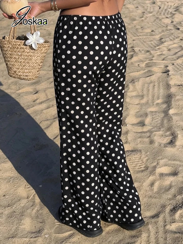 Wholesale Women's Polka Dot Beach Vacation Pants Black – Front View