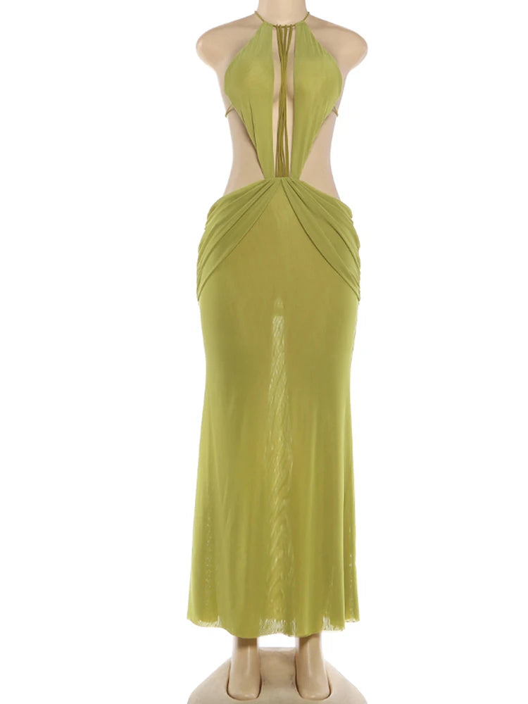 Joskaa Ruched Backless Dress Long Green Evening - dress image 5