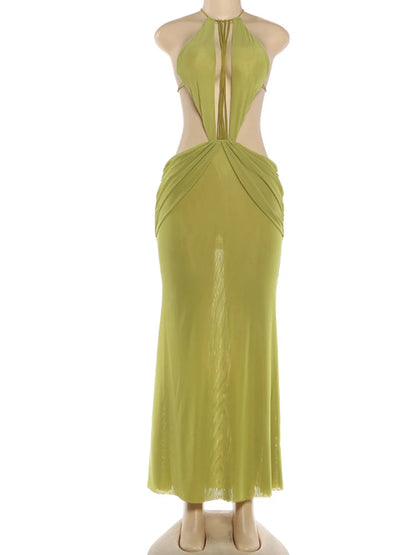 Joskaa Ruched Backless Dress Long Green Evening - dress image 2