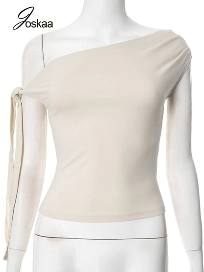 Women's Ruched Sleeveless Asymmetrical Solid Tshirt Top Apricot – Back View