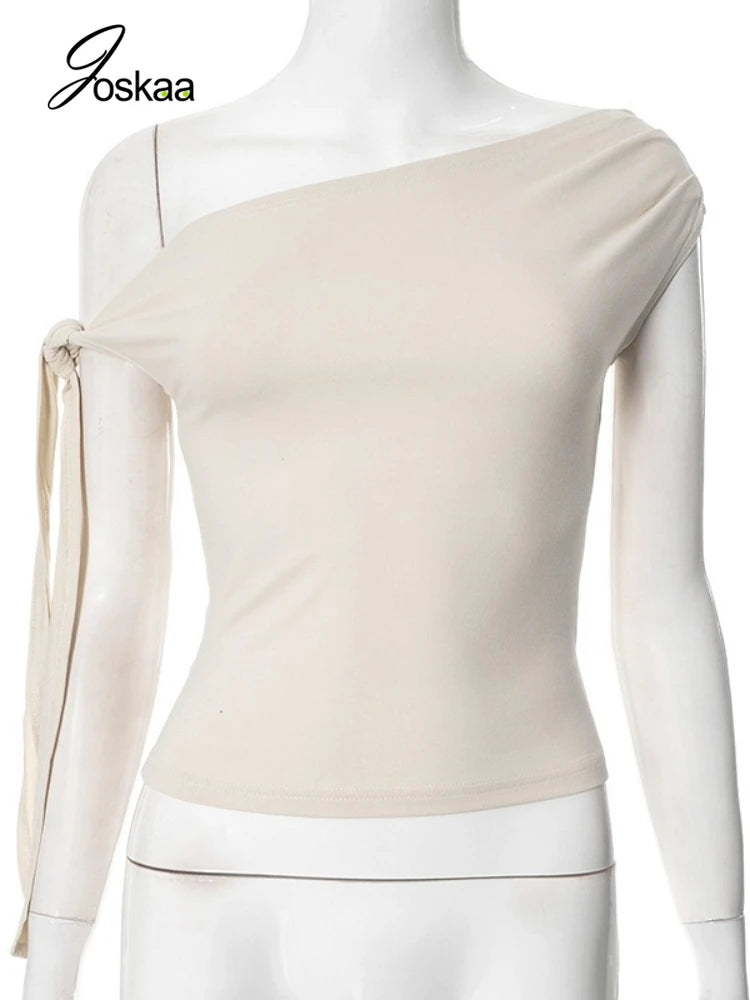 Women's Ruched Sleeveless Asymmetrical Solid Tshirt Top Apricot – Back View