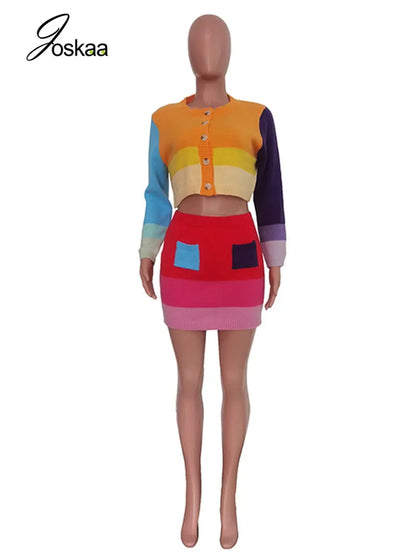Women's Knit Long Sleeve Mini Two Piece Set purple blue – Detail View