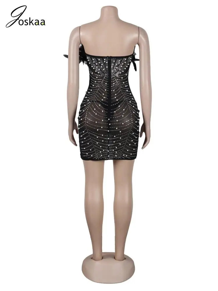 Wholesale Women's Rhinestone Strapless Mini Dress Pink – Detail View