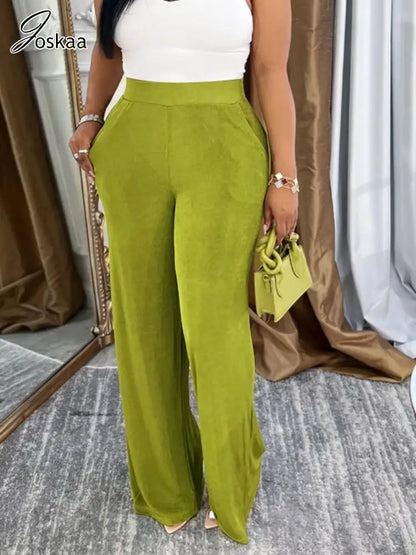 Women's Sequin High Waist Flare Wide Leg Shiny Pants Pink – Front View