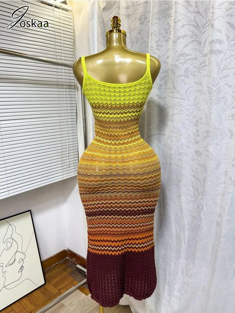 Wholesale Women's Stripe Knit Ribbed Maxi Dress Blue – Back View