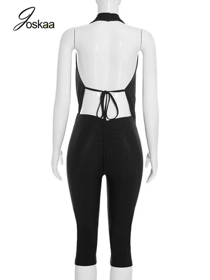 Women's V-neck Halter Sleeveless Bodycon Romper 7821 - Detail View