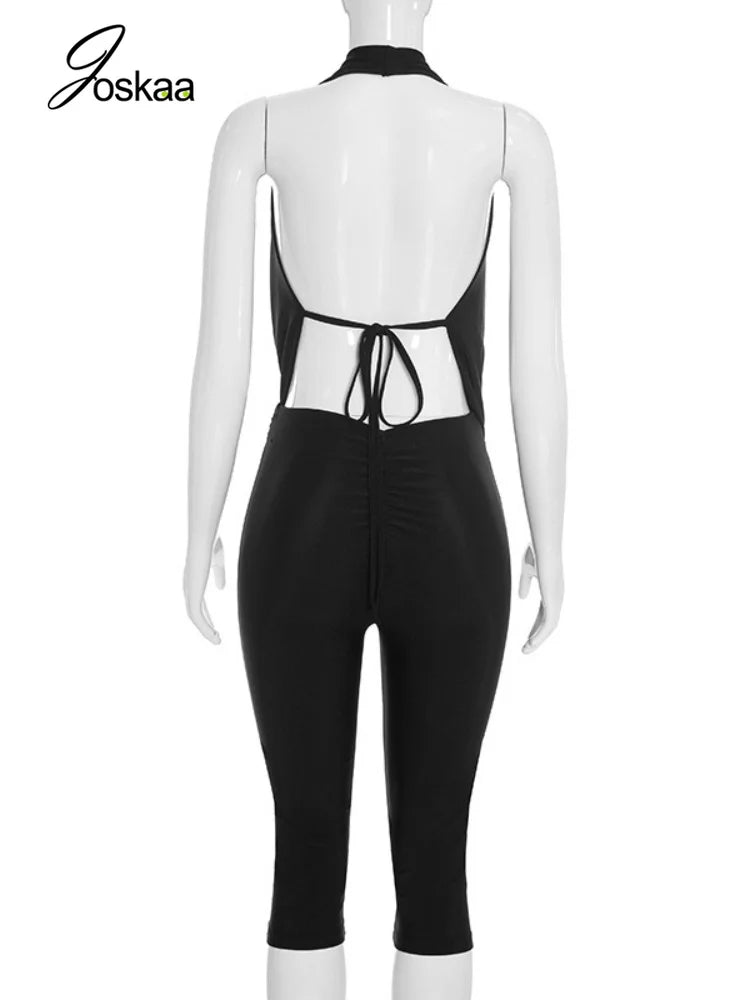 Women's V-neck Halter Sleeveless Bodycon Romper 7821 - Detail View